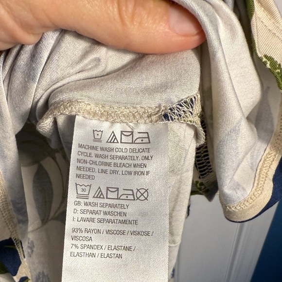 Belle by Kim Gravel Leaf Print Blouse - Cream, Green, Blue - Picture 4 of 5